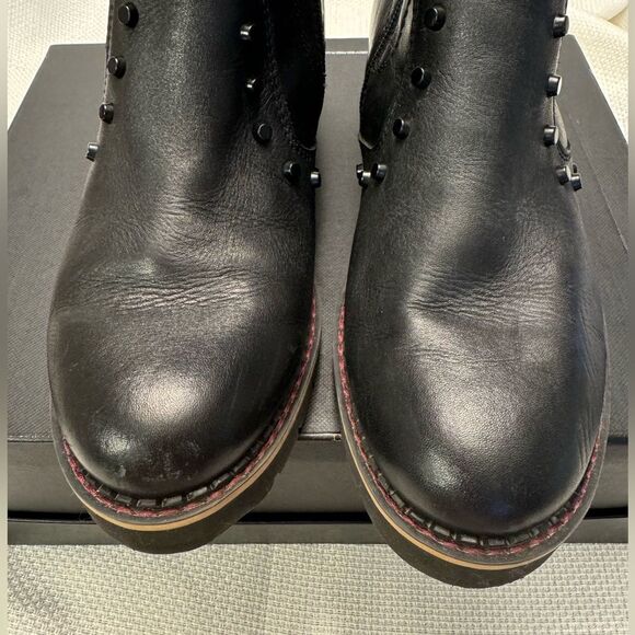 Pikolinos Leatger studded moto heel boots size 6.5 red stitching details biker - Picture 3 of 12